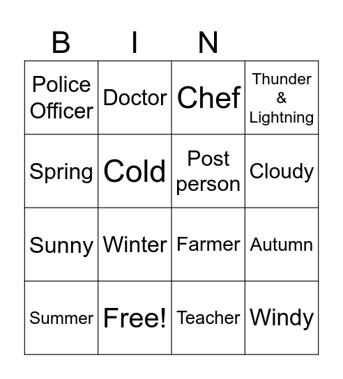 Weather & People who Help Us Bingo Card