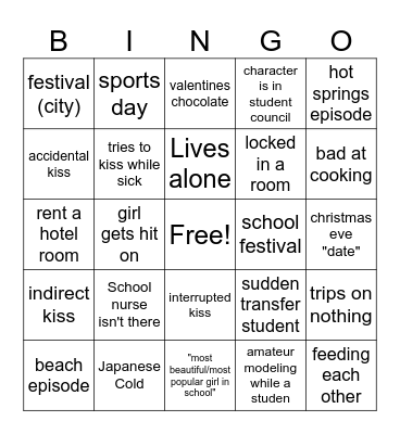 Seasonal Anime Bingo Card Bingo Card