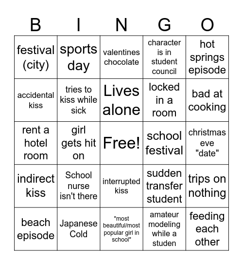 Seasonal Anime Bingo Card Bingo Card