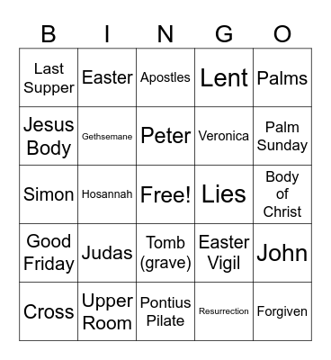 Holy Week Bingo Card