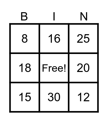 Multiplication Bingo Card