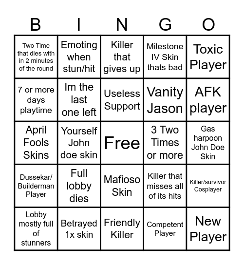 Forsaken Bingo Card