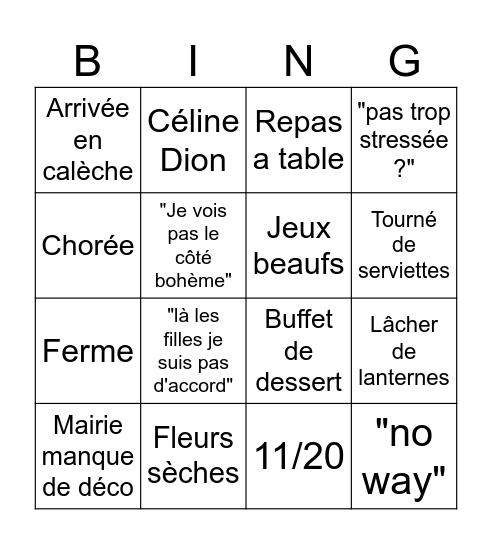 Mariage Valérie Bingo Card