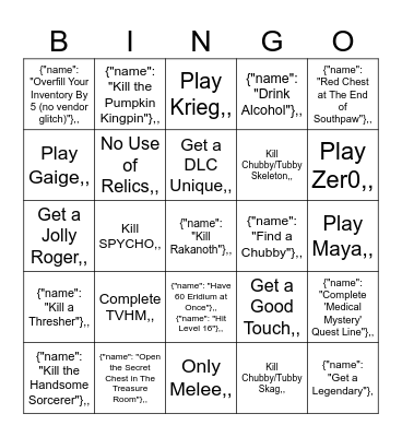 Untitled Bingo Card