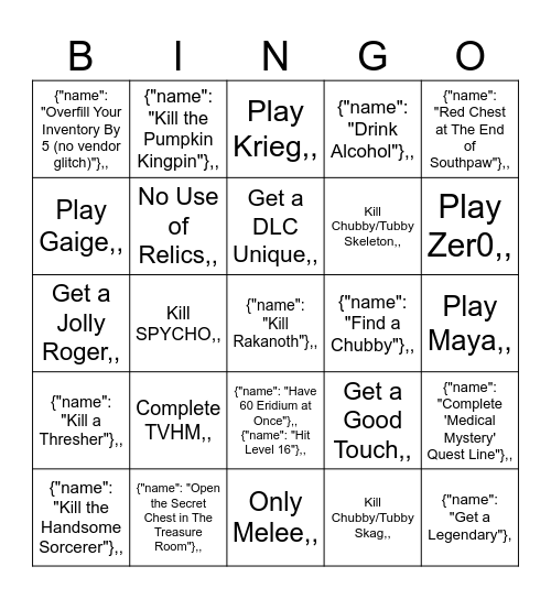 Untitled Bingo Card