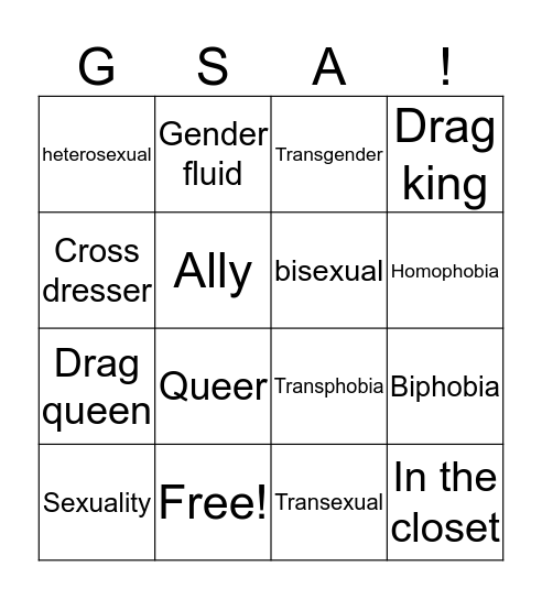 Gay bingo Card