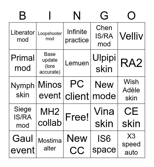 6th anniversary Bingo Card