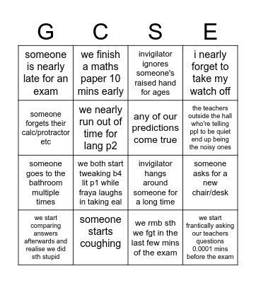 GCSE Bingo Card
