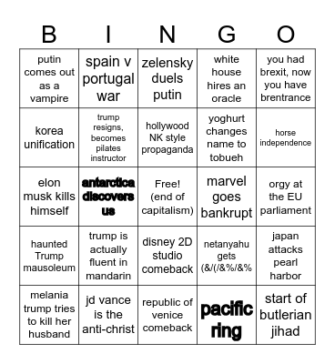 Unhinged bingo 2025 Bingo Card