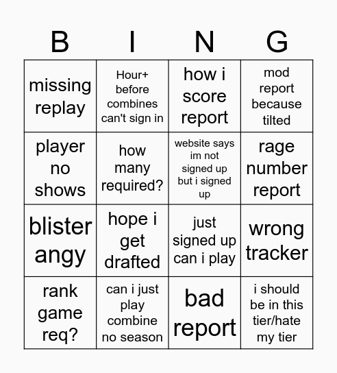 RSC Devbines Bingo Card