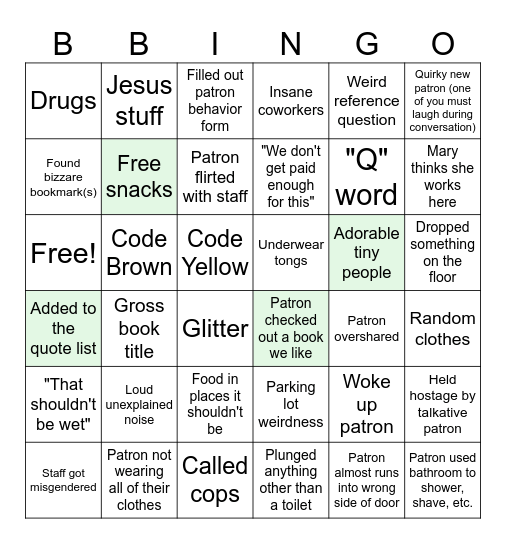 Library Staff Bingo Card