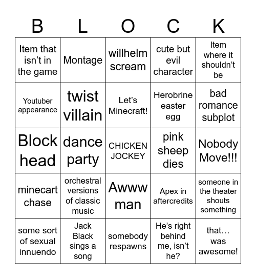 Minecraft Bingo Card