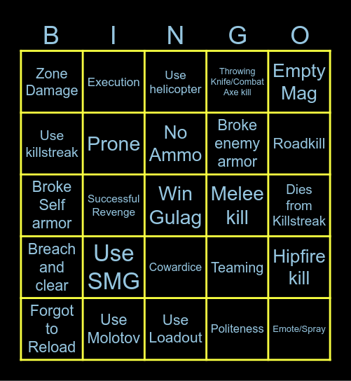 Warzone Bingo Card