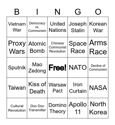 Cold War Bingo Card