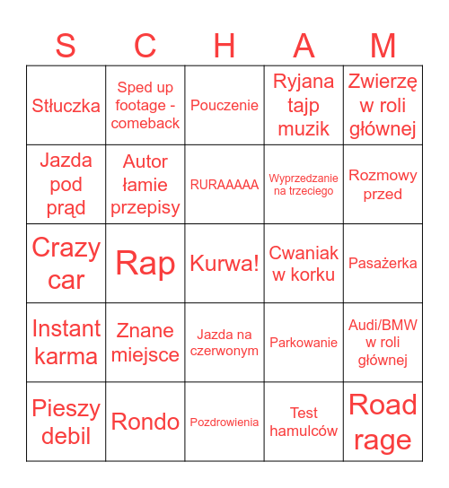 StopCham Bingo - MAX 2 na sytuacje Bingo Card
