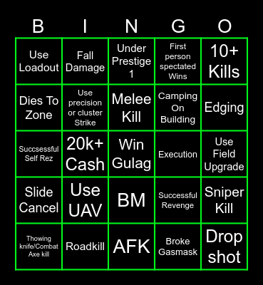 Warzone Bingo Card