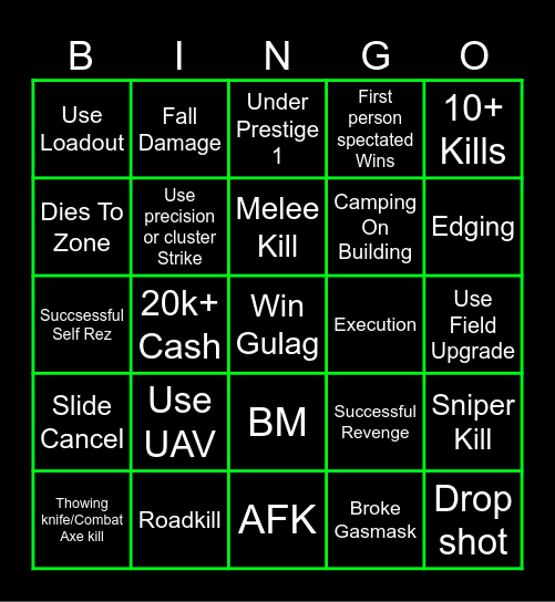 Warzone Bingo Card