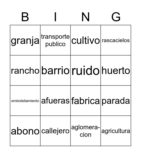 El campo y la ciudad Bingo Card
