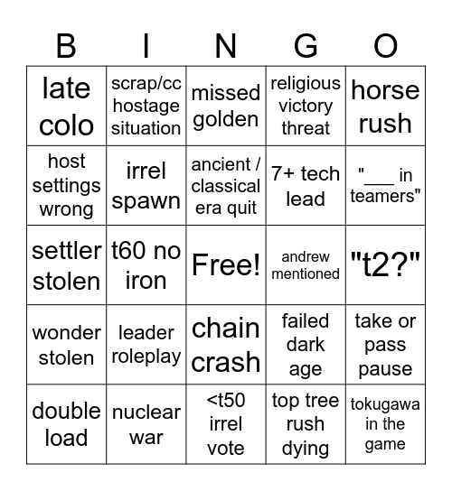 civ 6 bingo Card