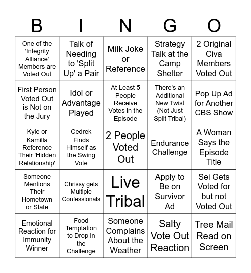 Survivor 48 Episode 7 Bingo Card
