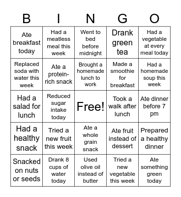 Health and Nutrition (Promoting a Healthier Workforce through Nutrition) Bingo Card