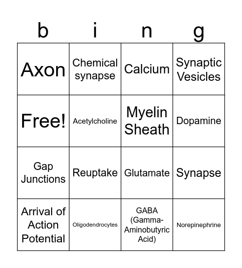Neurotransmission Bingo Card