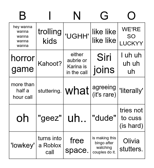 CALL BINGO !! Bingo Card