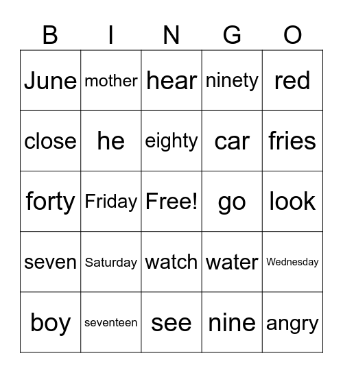 Untitled Bingo Card
