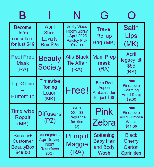 Vendor Bingo Card