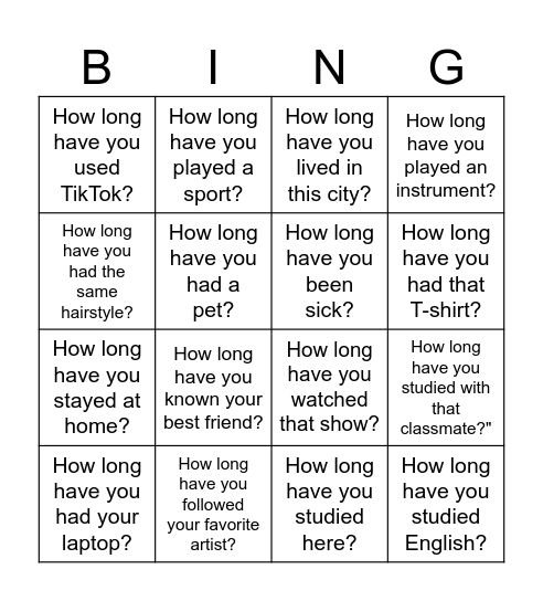 FOR AND SINCE BINGO Card