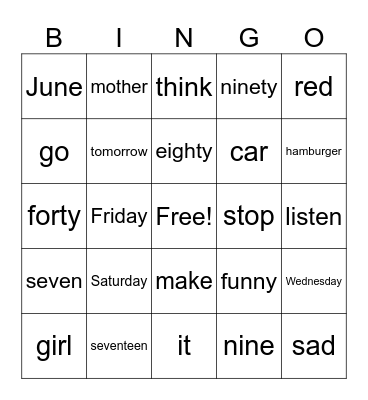 Untitled Bingo Card