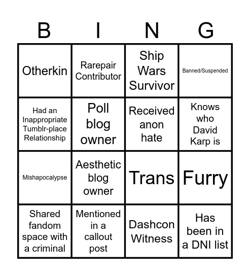 10 year tumblr user bingo Card