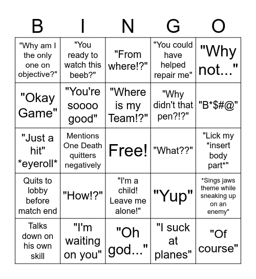Gamer Bingo (War Thunder Edition) Bingo Card