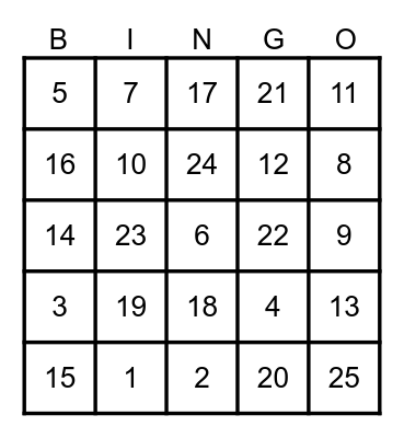 Celebration Bingo Card