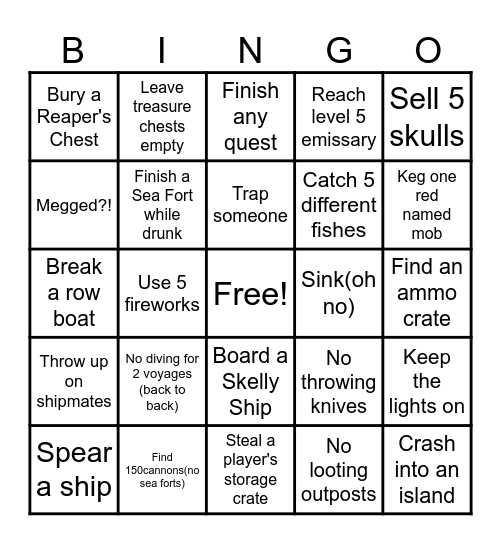 Sea of Thieves SUFFERING Bingo Card