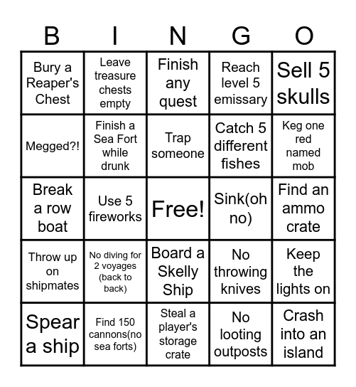 Sea of Thieves SUFFERING Bingo Card