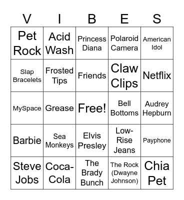 BINGO Through the Ages Bingo Card