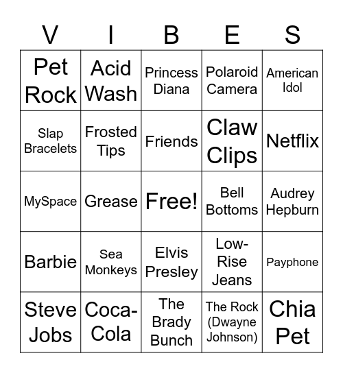 BINGO Through the Ages Bingo Card