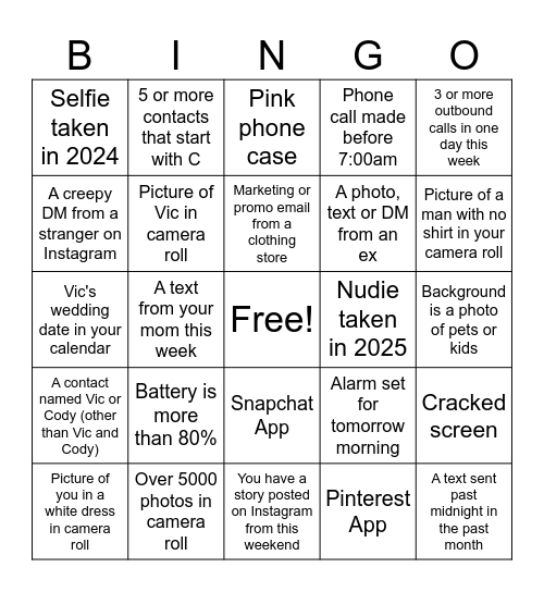 What's in Your Cellphone? Bingo Card
