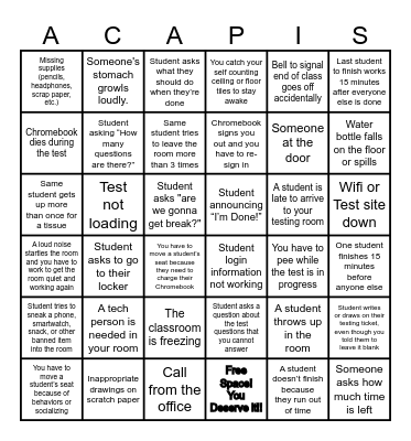 TEST PROCTOR BINGO Card