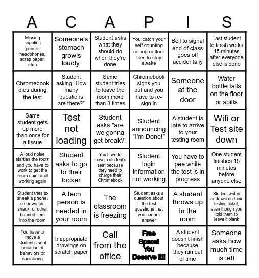TEST PROCTOR BINGO Card
