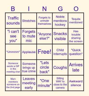 Virtual Meeting Bingo Card