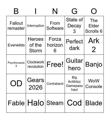 Xbox games showcase Bingo Card