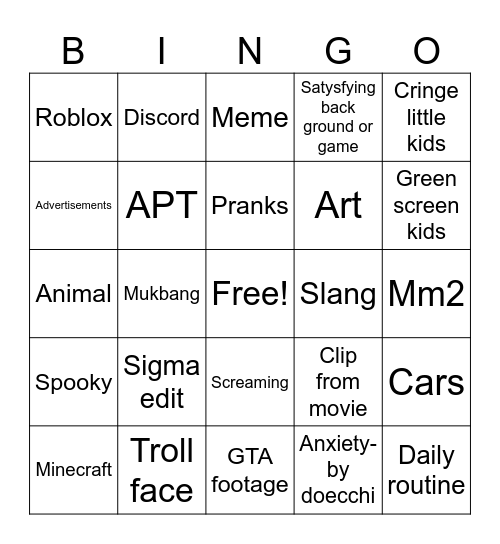 Internet bingo Card