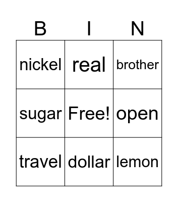 WORDS WITH VOWELS IN FINAL SYLLABLES Bingo Card