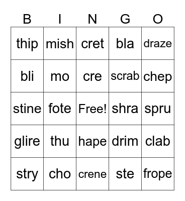 5.1 Wilson Nonsense Open Syllables Bingo Card
