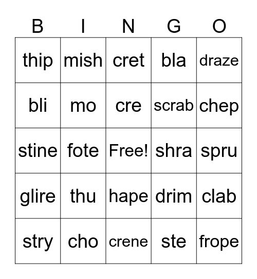 5.1 Wilson Nonsense Open Syllables Bingo Card