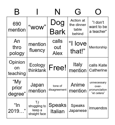 Throwing Beans at Demons Bingo Card