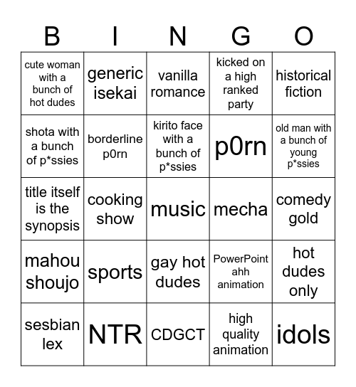 Average Seasonal Anime Bingo Card
