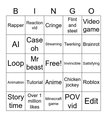 YouTube shorts Bingo Card